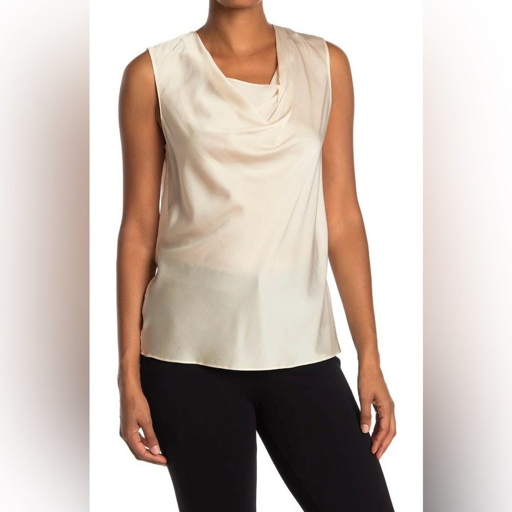 ST. JOHN Liquid Silk Cowl Neck Tank Top S 19” p2p Champagne $695 Retail NWT